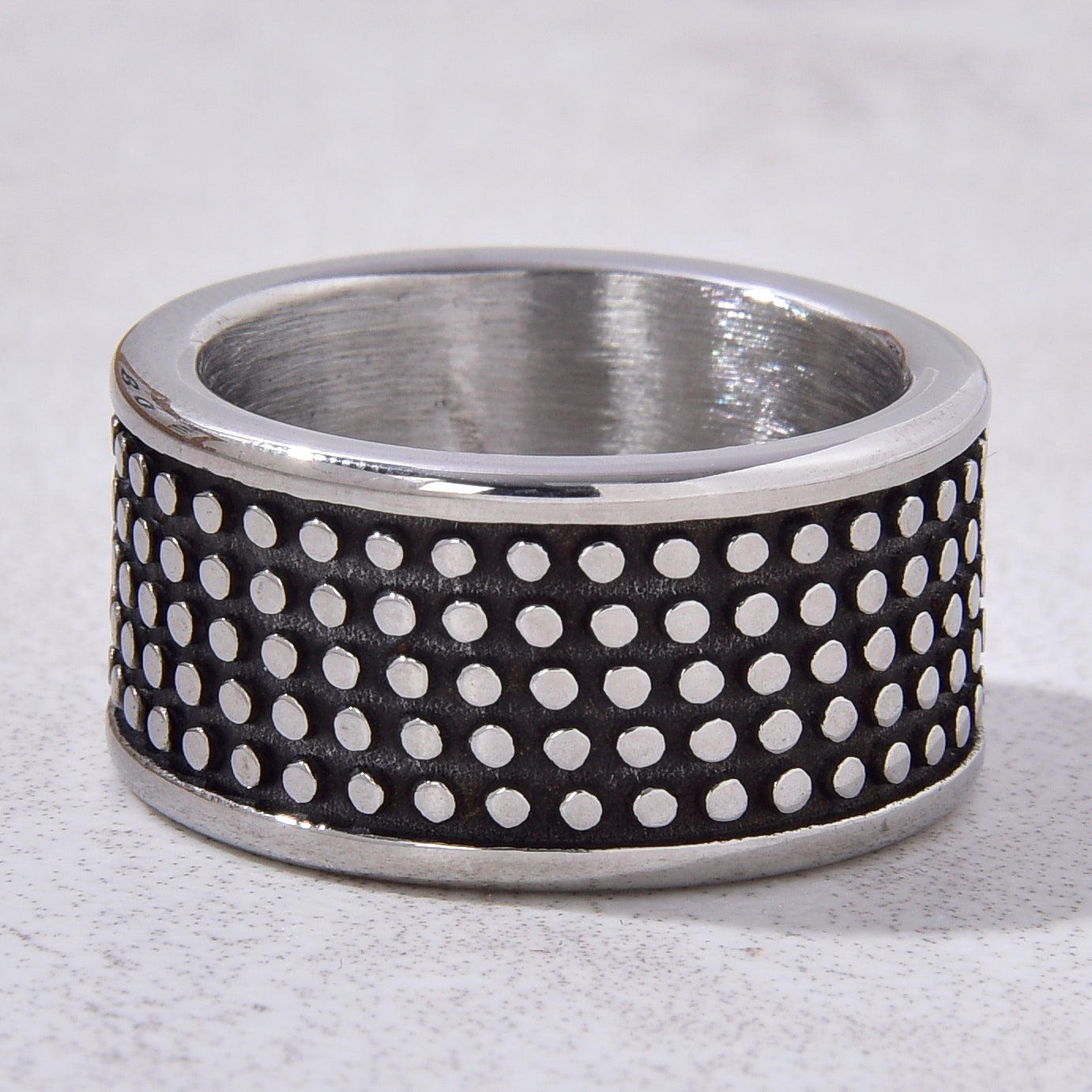 Silver Dotted Steel Hearts Ring