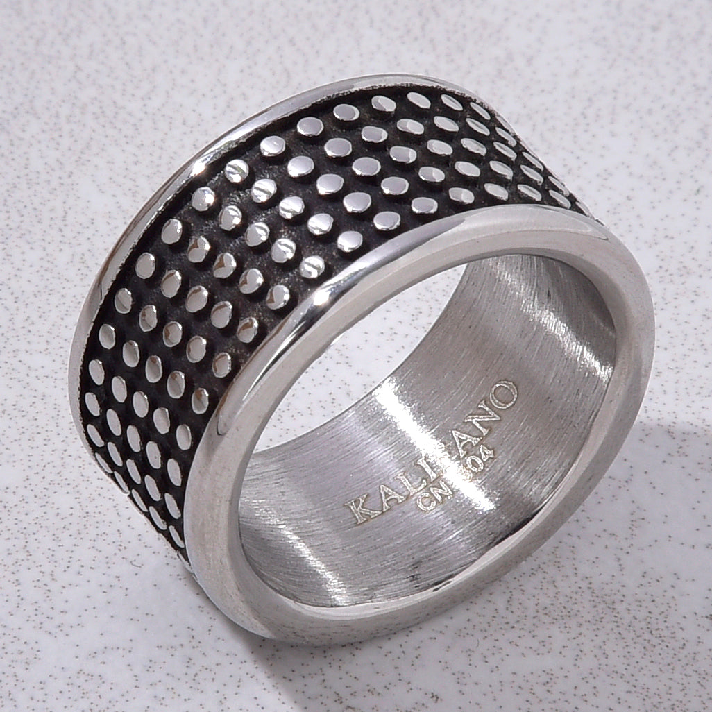 Silver Dotted Steel Hearts Ring