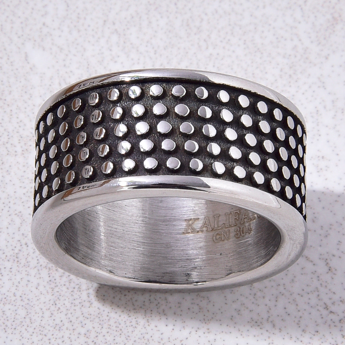 Silver Dotted Steel Hearts Ring