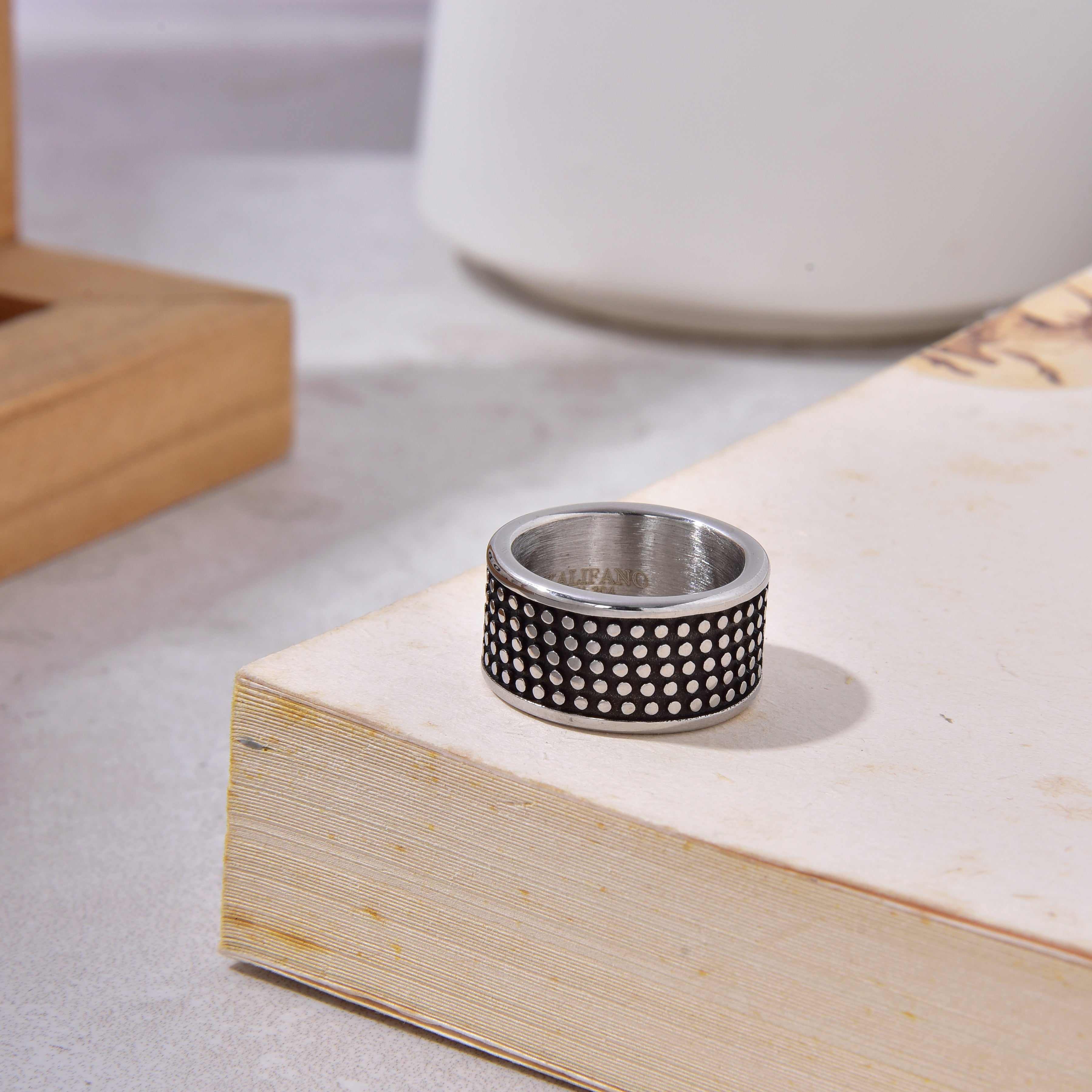 Silver Dotted Steel Hearts Ring