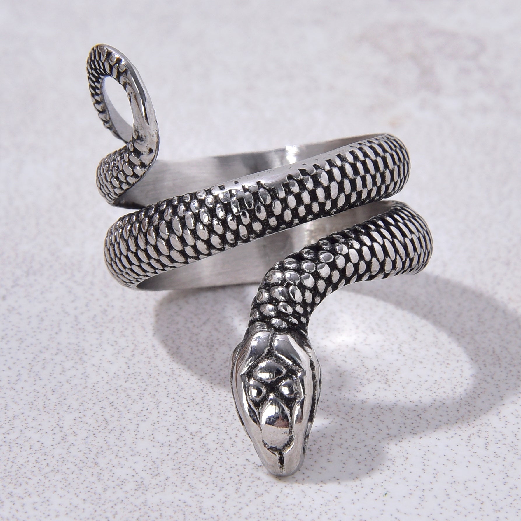 Silver Snake Steel Hearts Ring