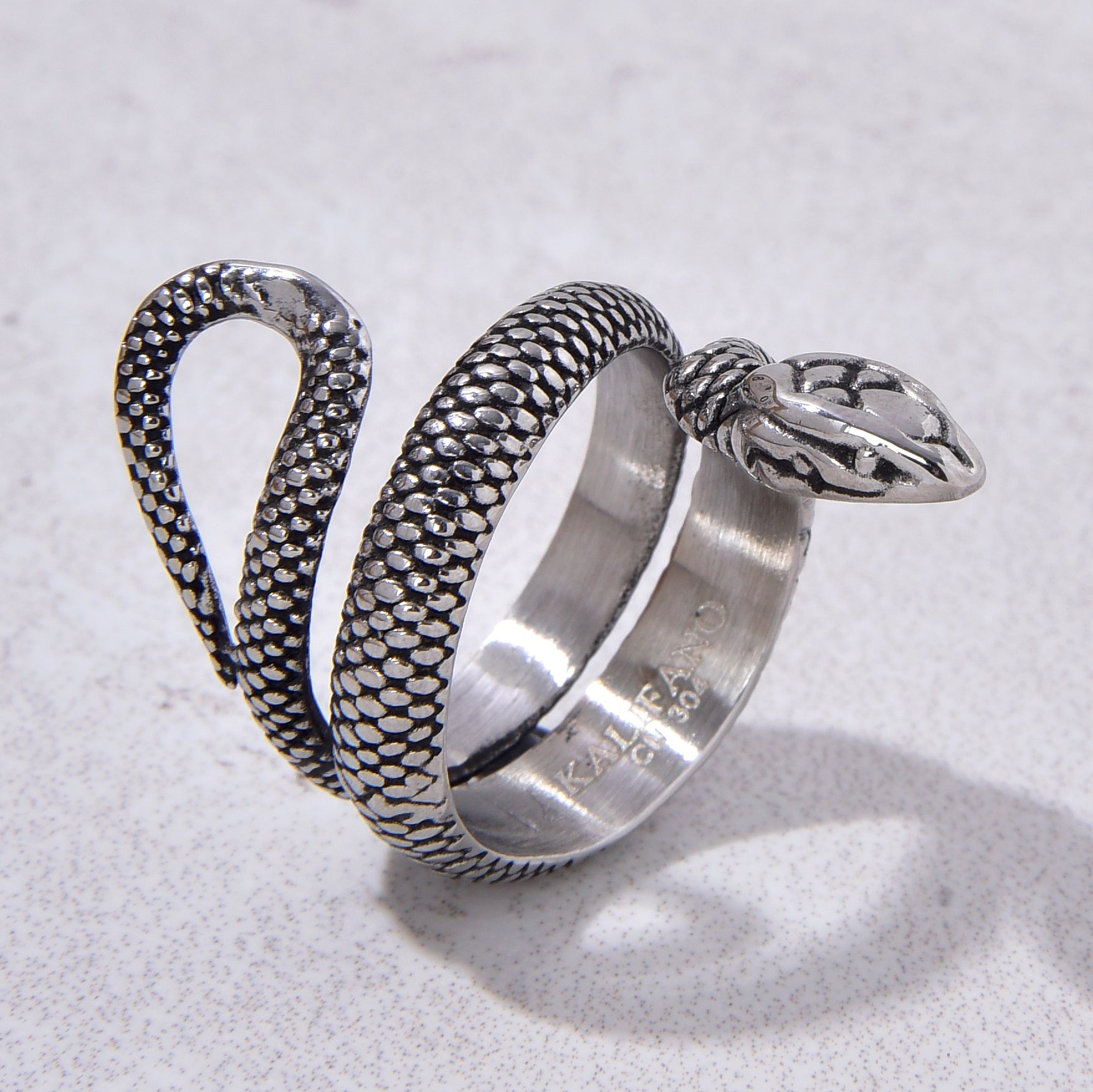 Silver Snake Steel Hearts Ring