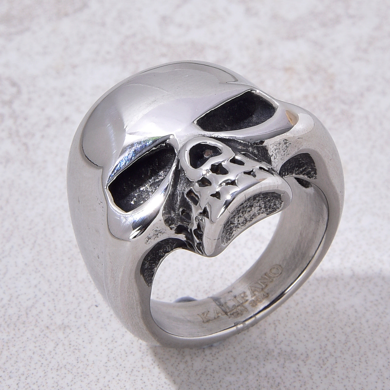 Silver Skull Steel Hearts Ring