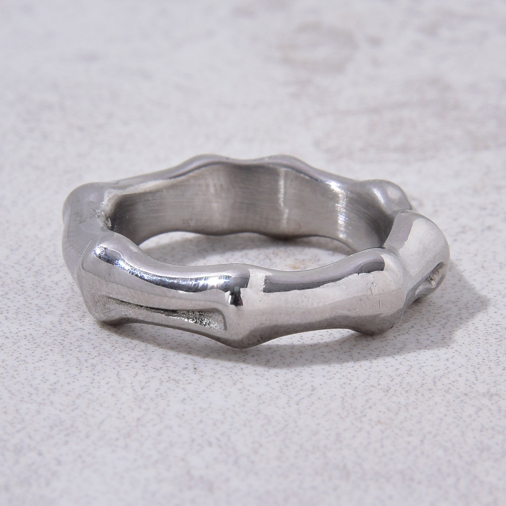 Silver Bamboo Joint Steel Hearts Ring