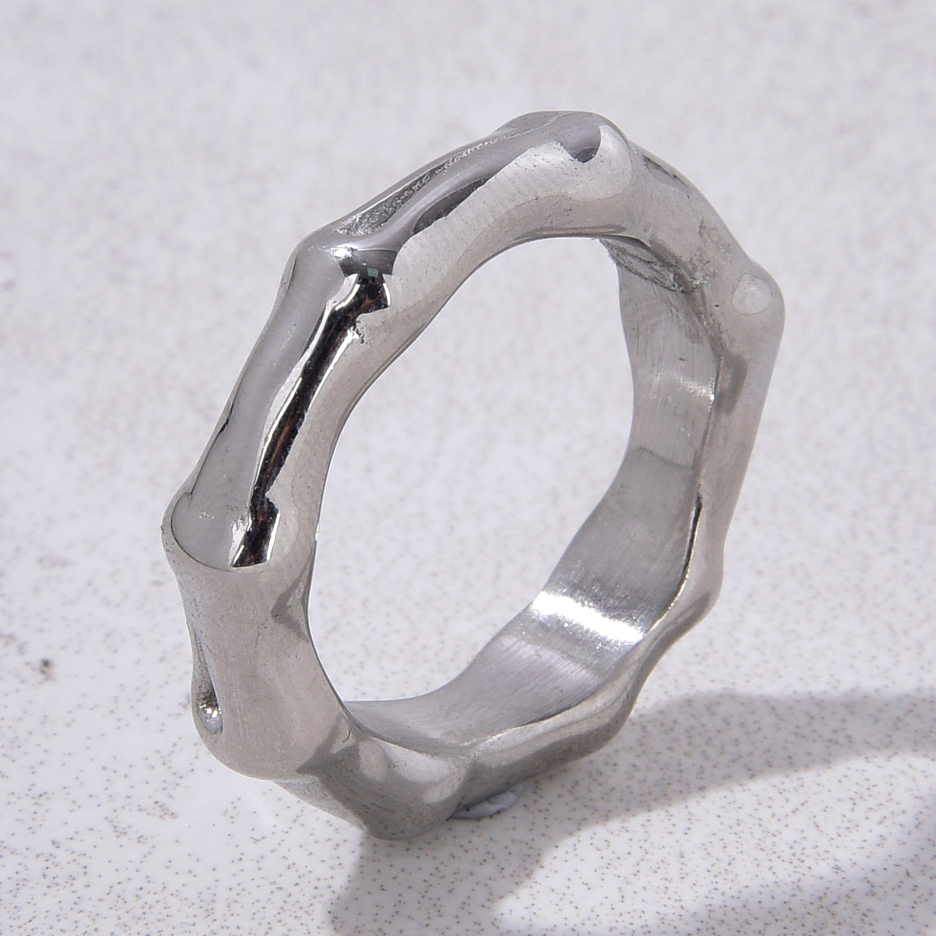 Silver Bamboo Joint Steel Hearts Ring