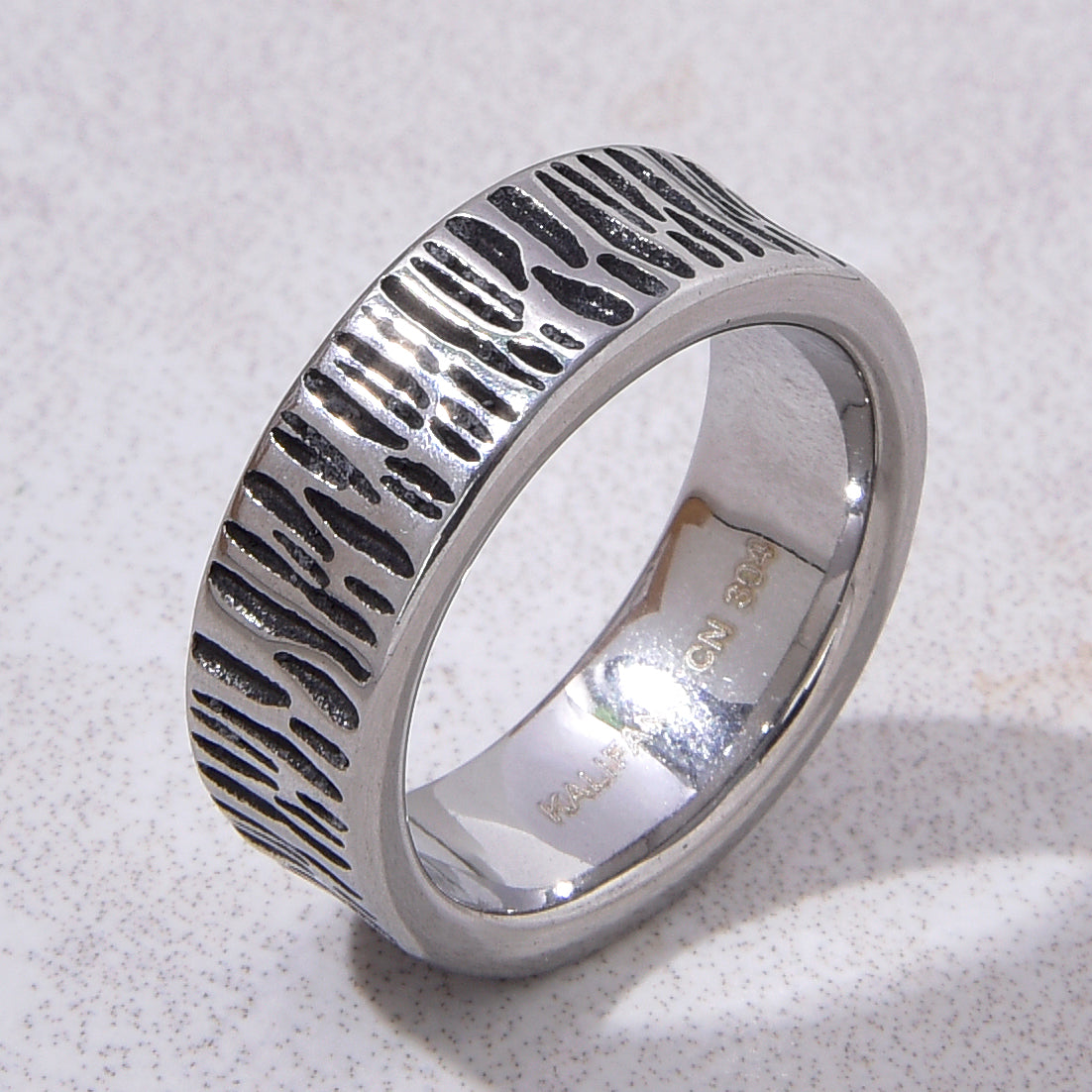 Silver Bamboo Tree Steel Hearts Ring