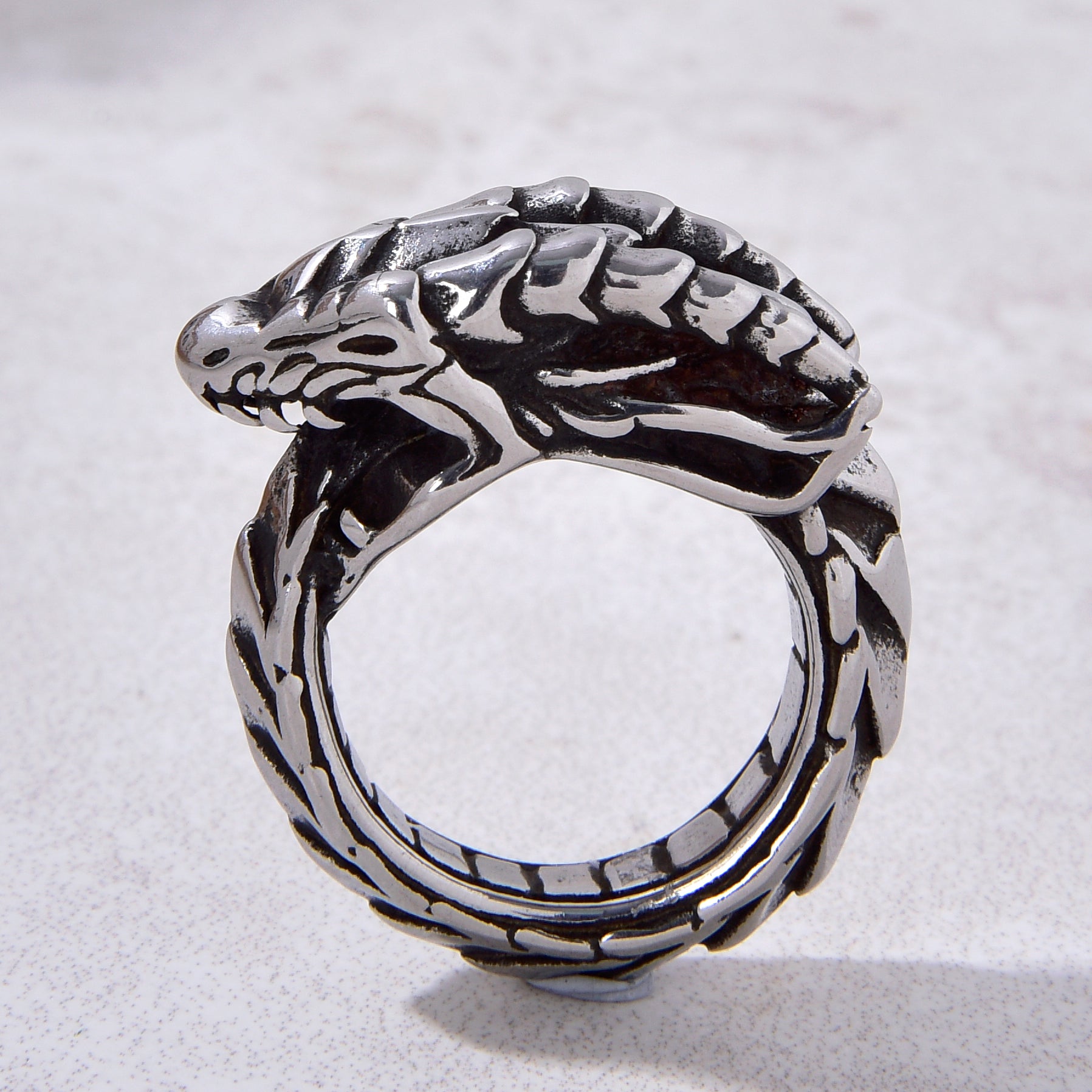 Silver Flood Dragon Steel Hearts Ring