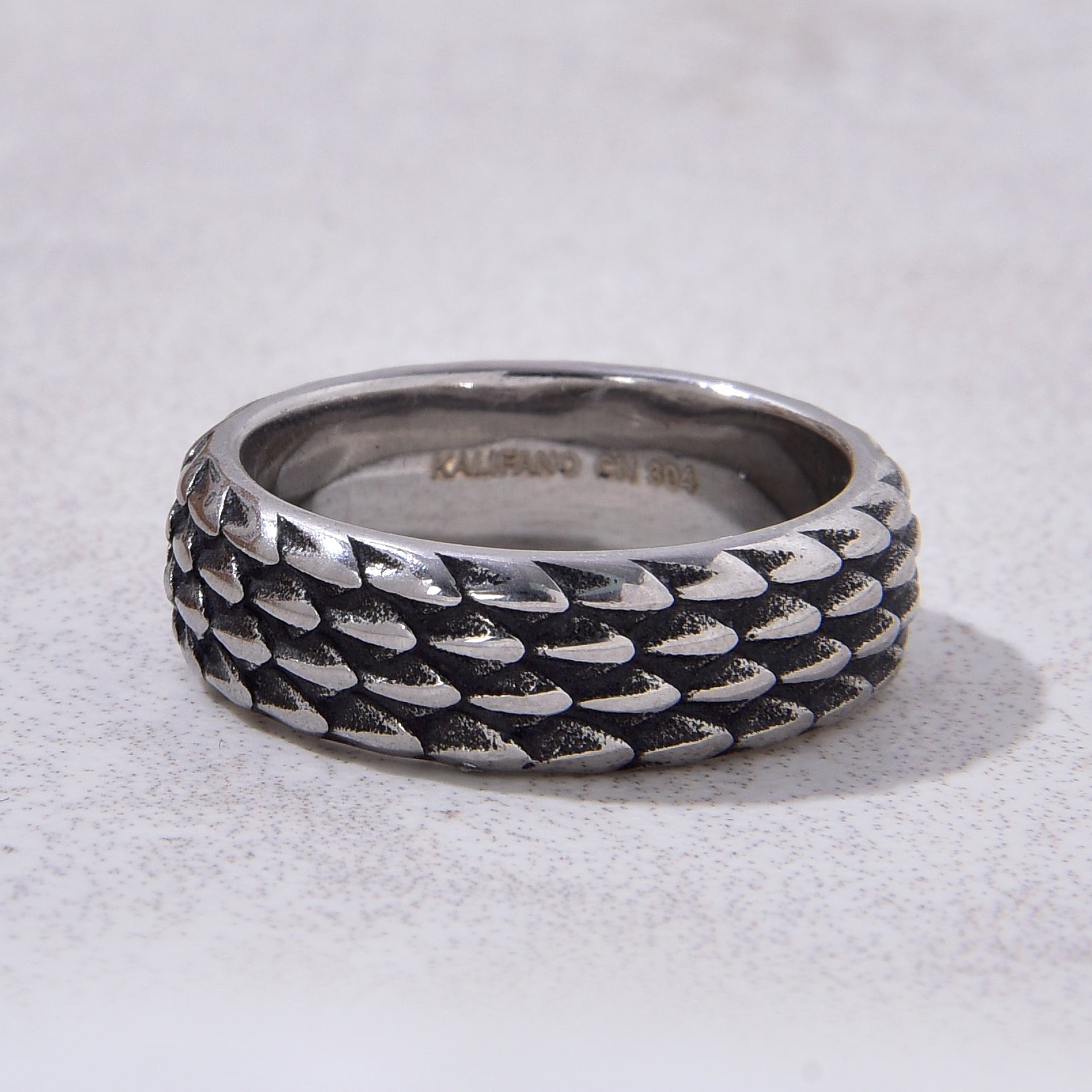 Silver Dragon Scales Steel Hearts Ring