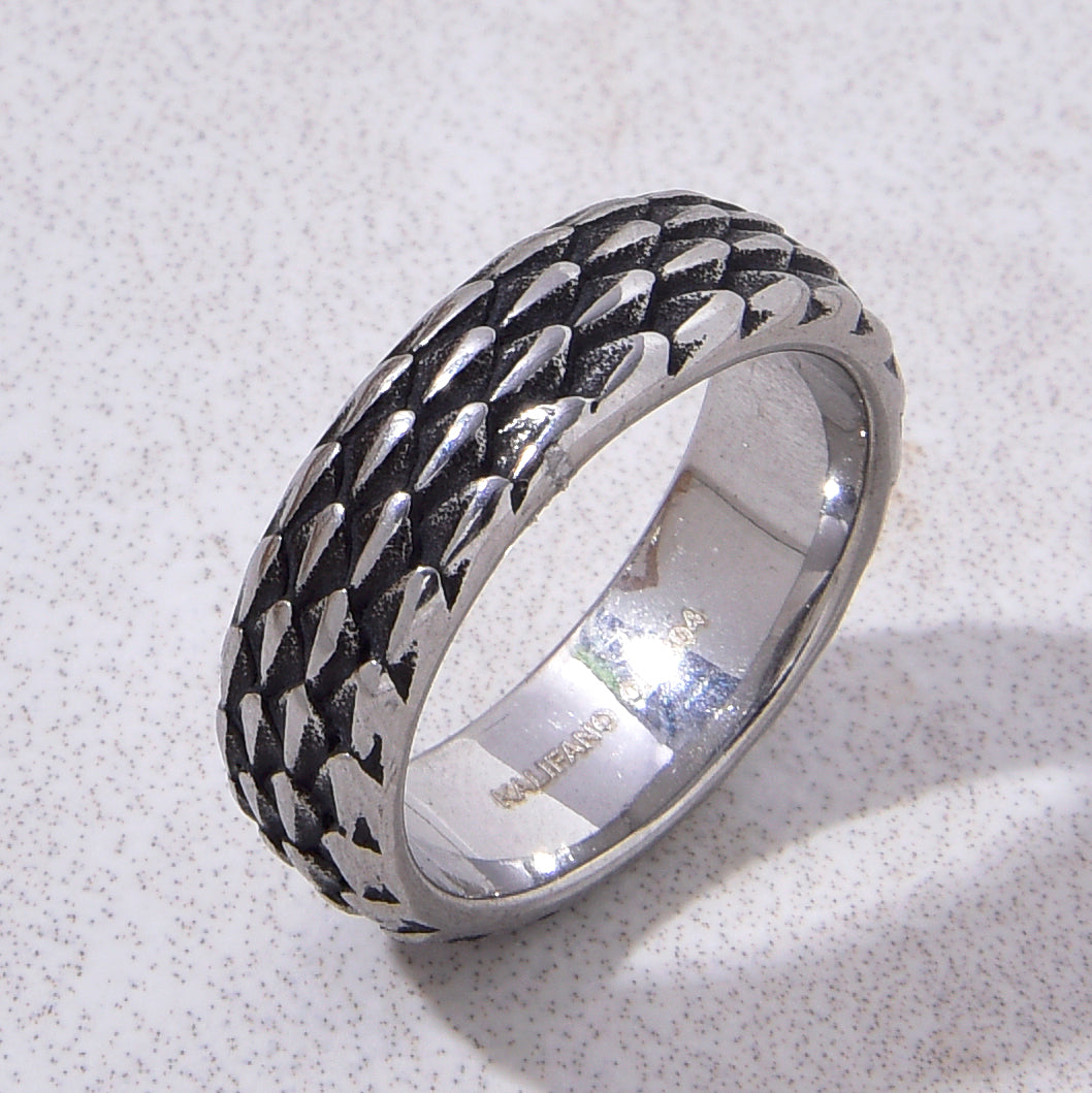 Silver Dragon Scales Steel Hearts Ring