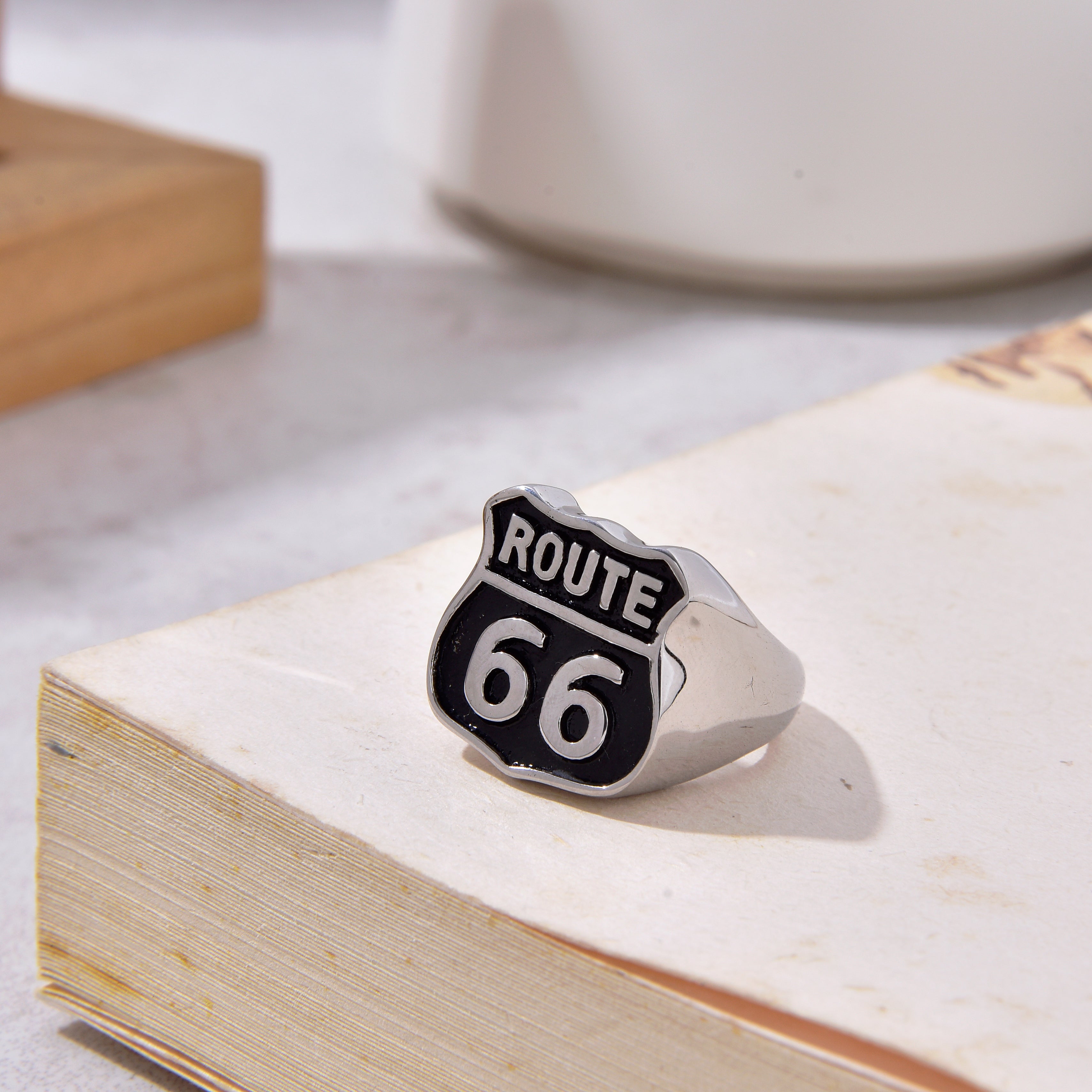 Silver and Black Route 66 Steel Hearts Ring