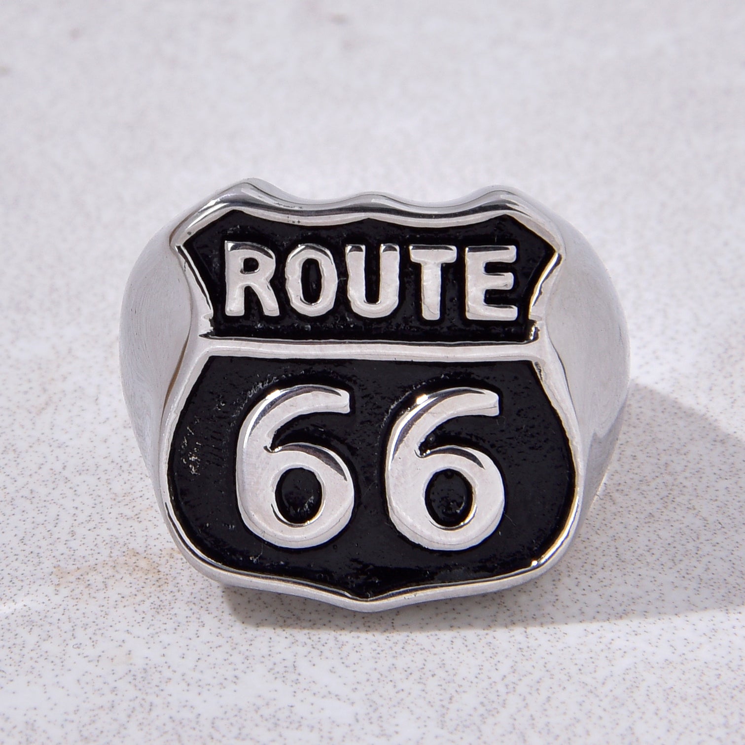 Silver and Black Route 66 Steel Hearts Ring