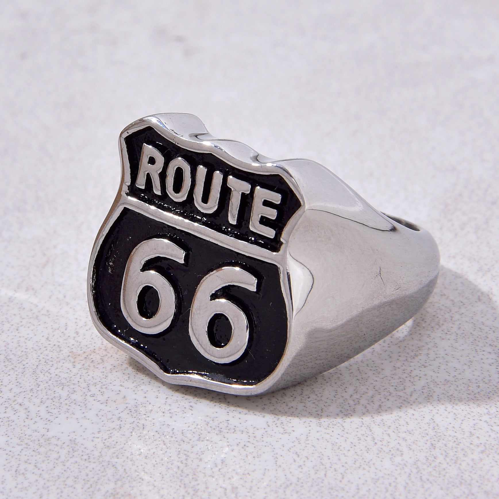 Silver and Black Route 66 Steel Hearts Ring