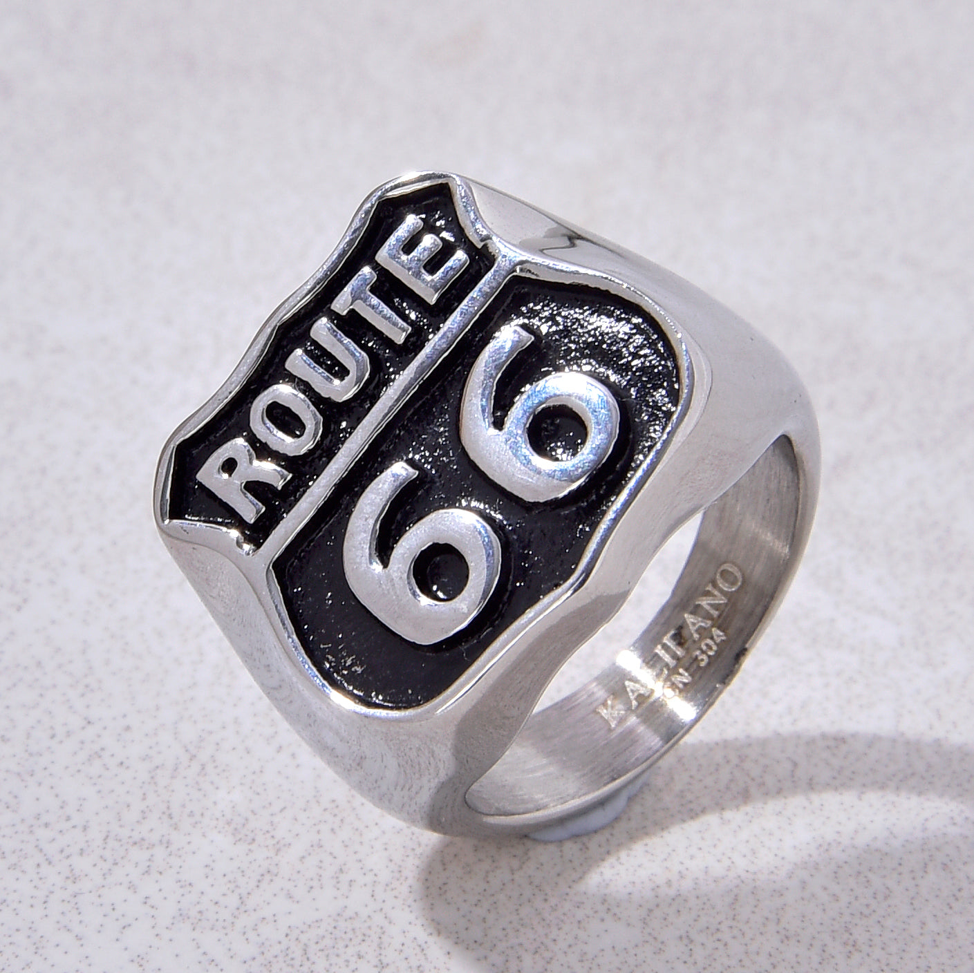 Silver and Black Route 66 Steel Hearts Ring