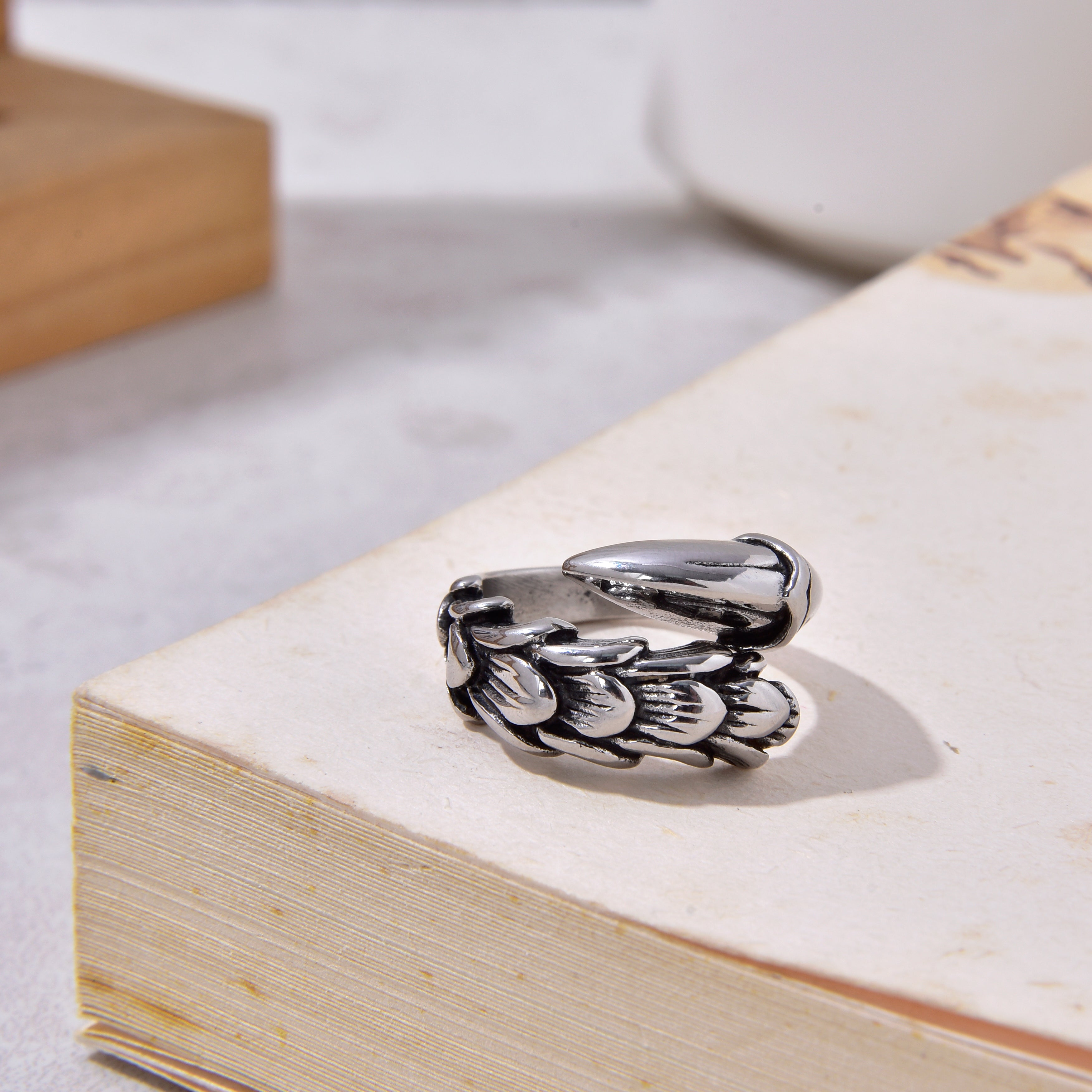 Silver Claw Steel Hearts Ring