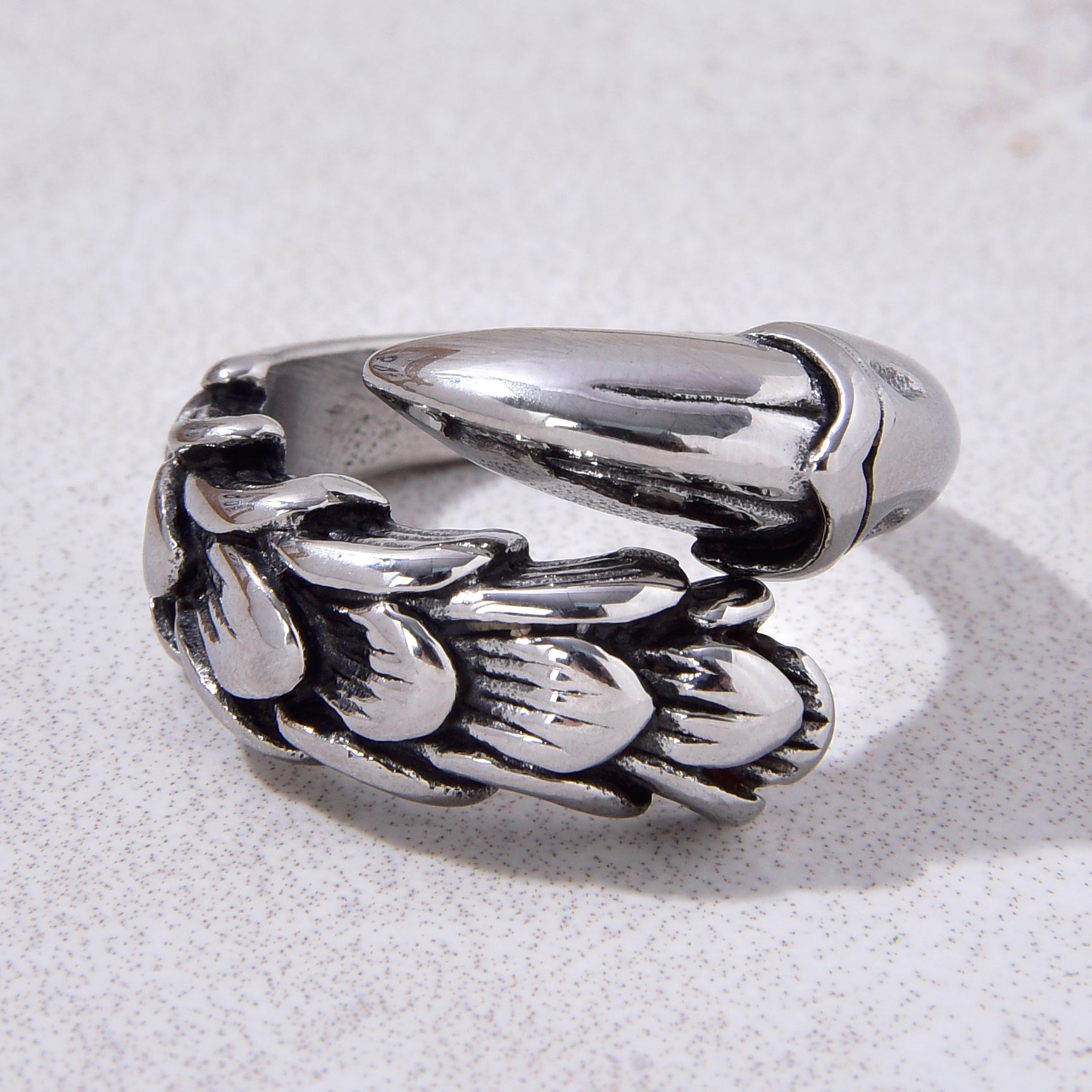 Silver Claw Steel Hearts Ring