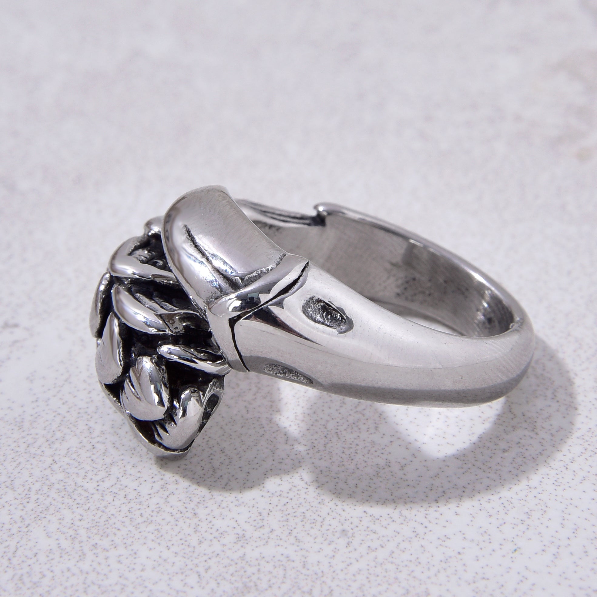 Silver Claw Steel Hearts Ring