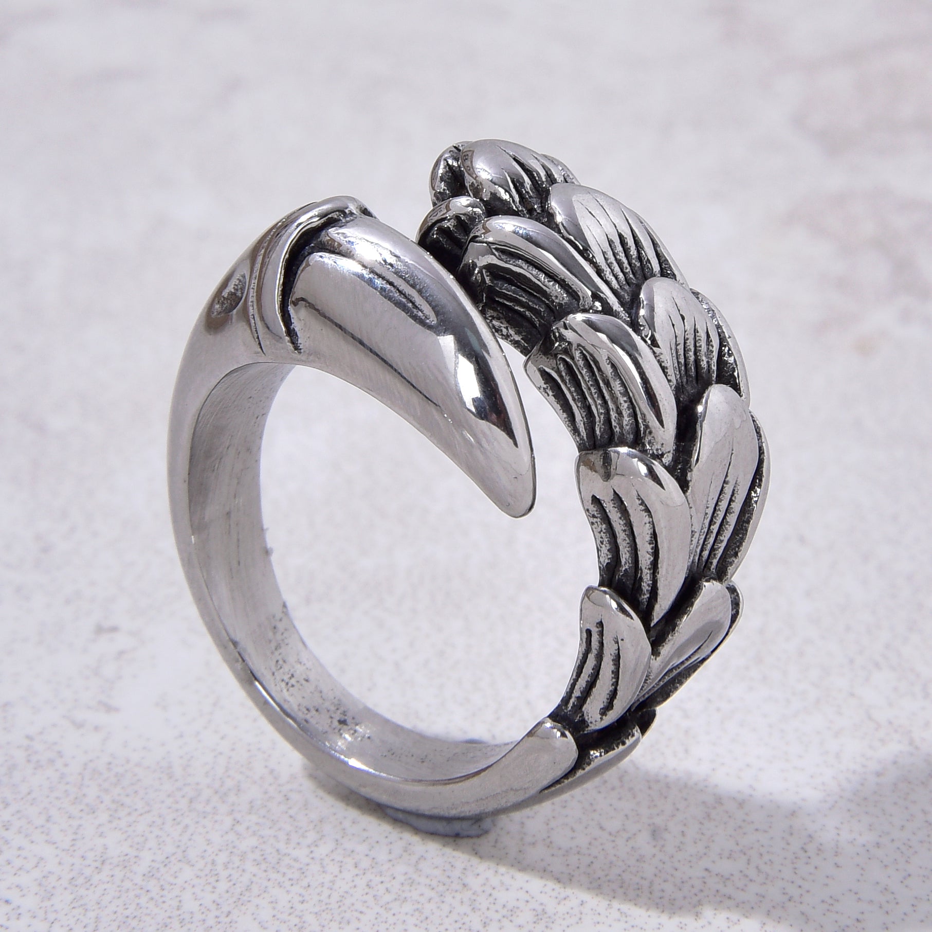 Silver Claw Steel Hearts Ring