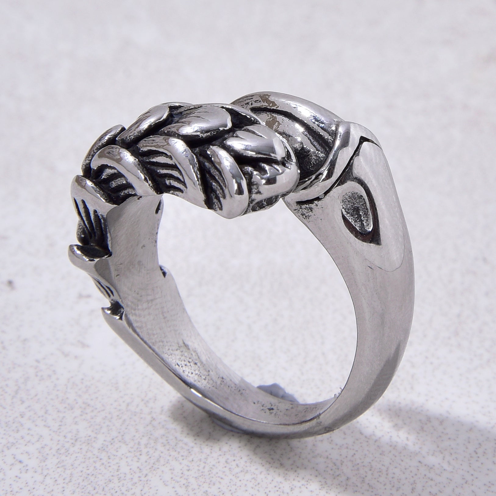 Silver Claw Steel Hearts Ring