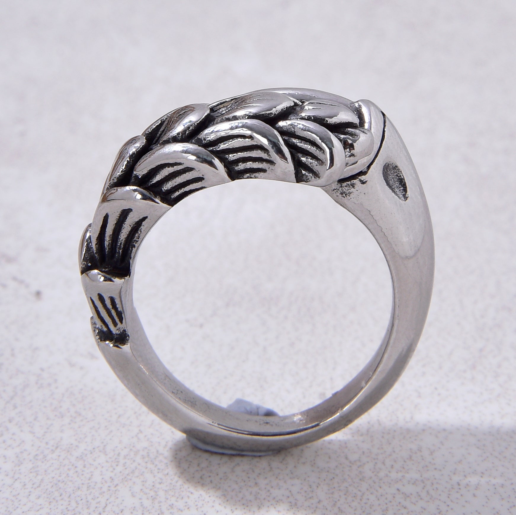 Silver Claw Steel Hearts Ring