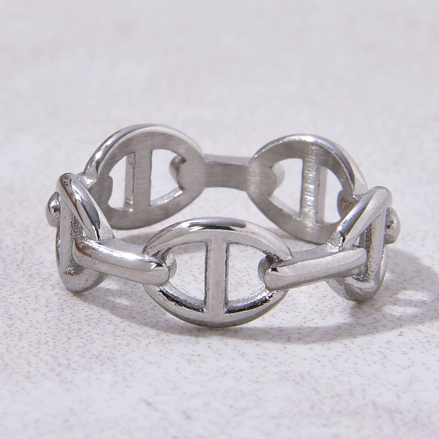 Silver Chain Link Steel Hearts Ring