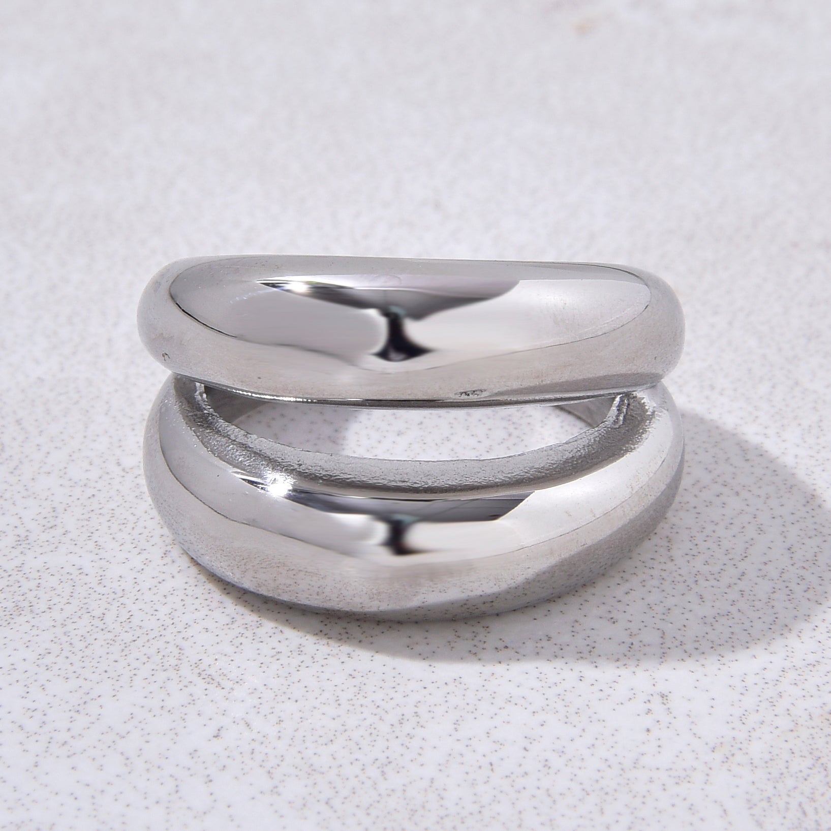 Silver Double Track Steel Hearts Ring