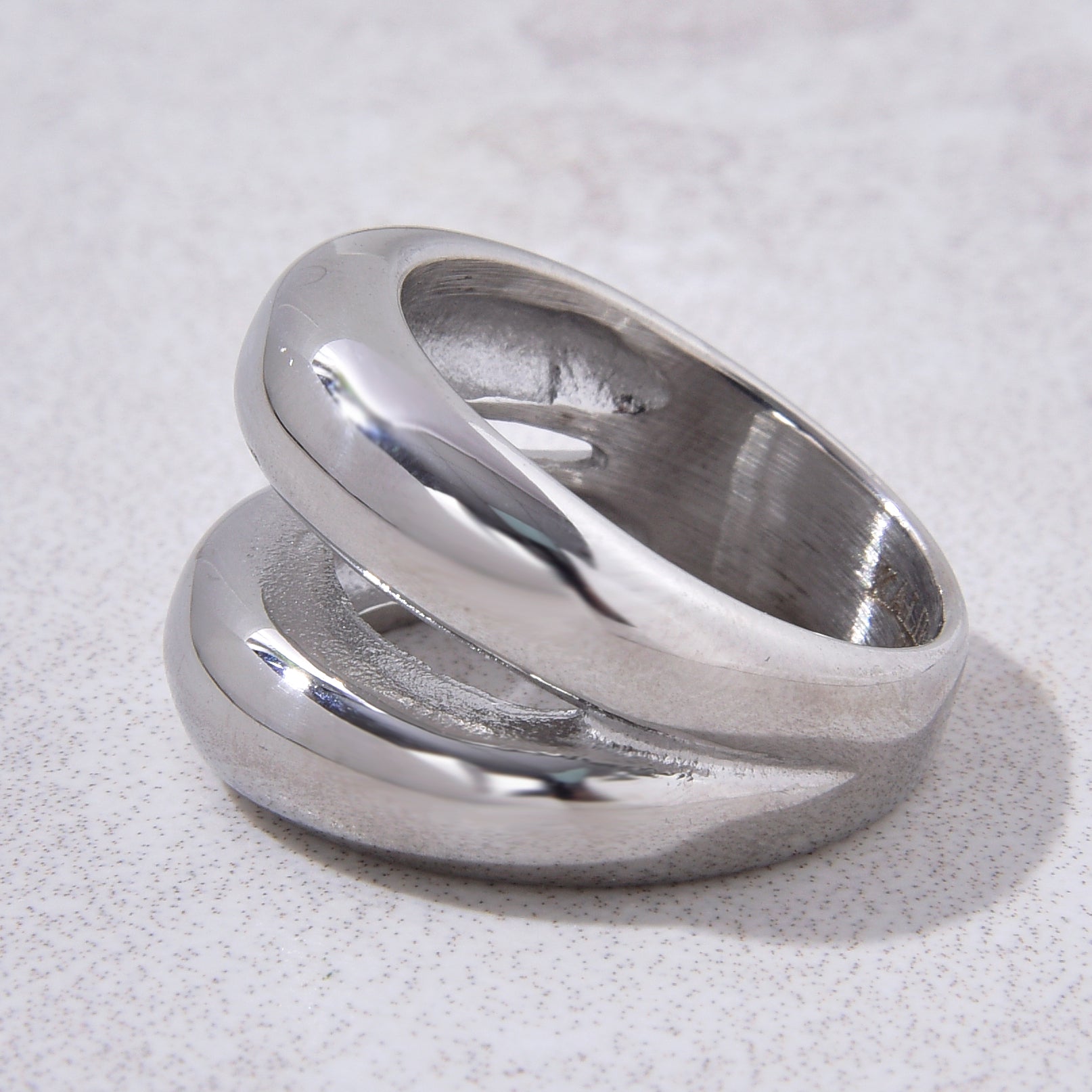 Silver Double Track Steel Hearts Ring