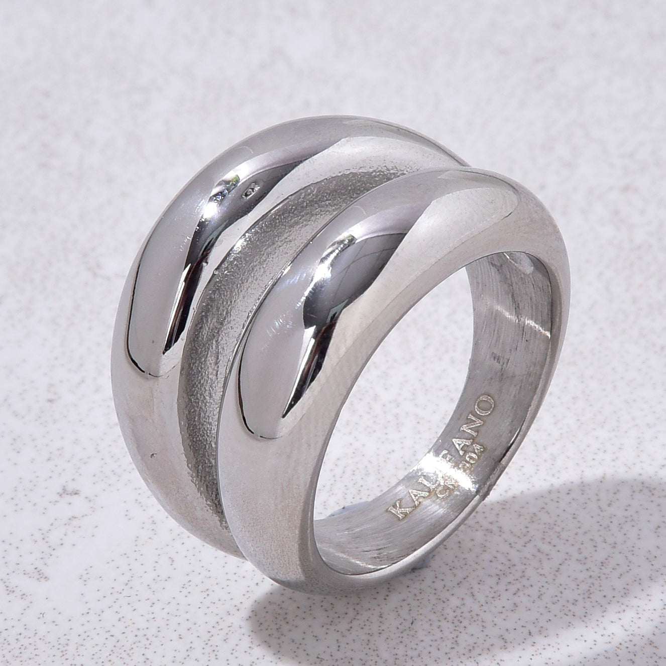 Silver Double Track Steel Hearts Ring