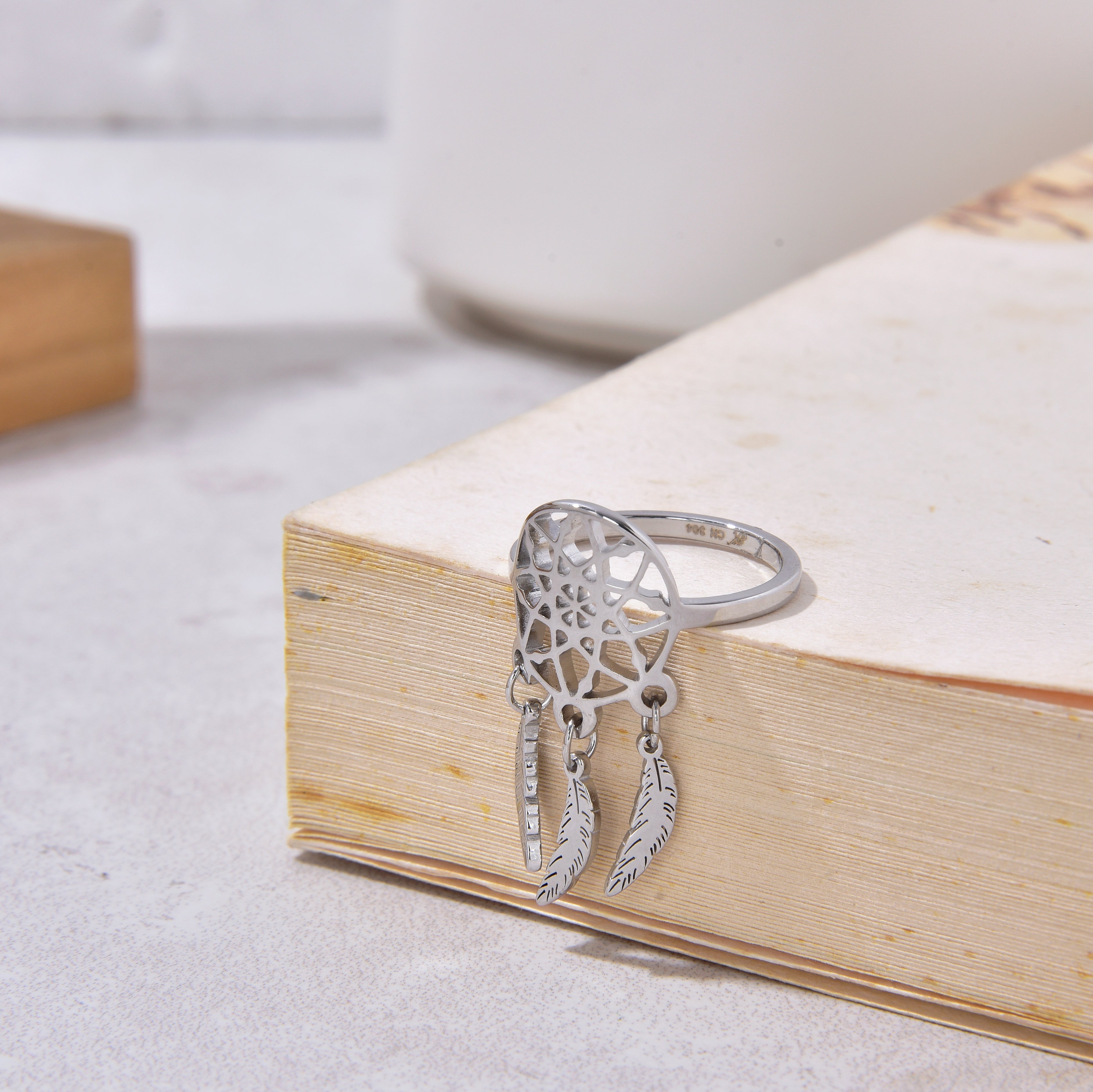 Silver Dreamcatcher Steel Hearts Ring