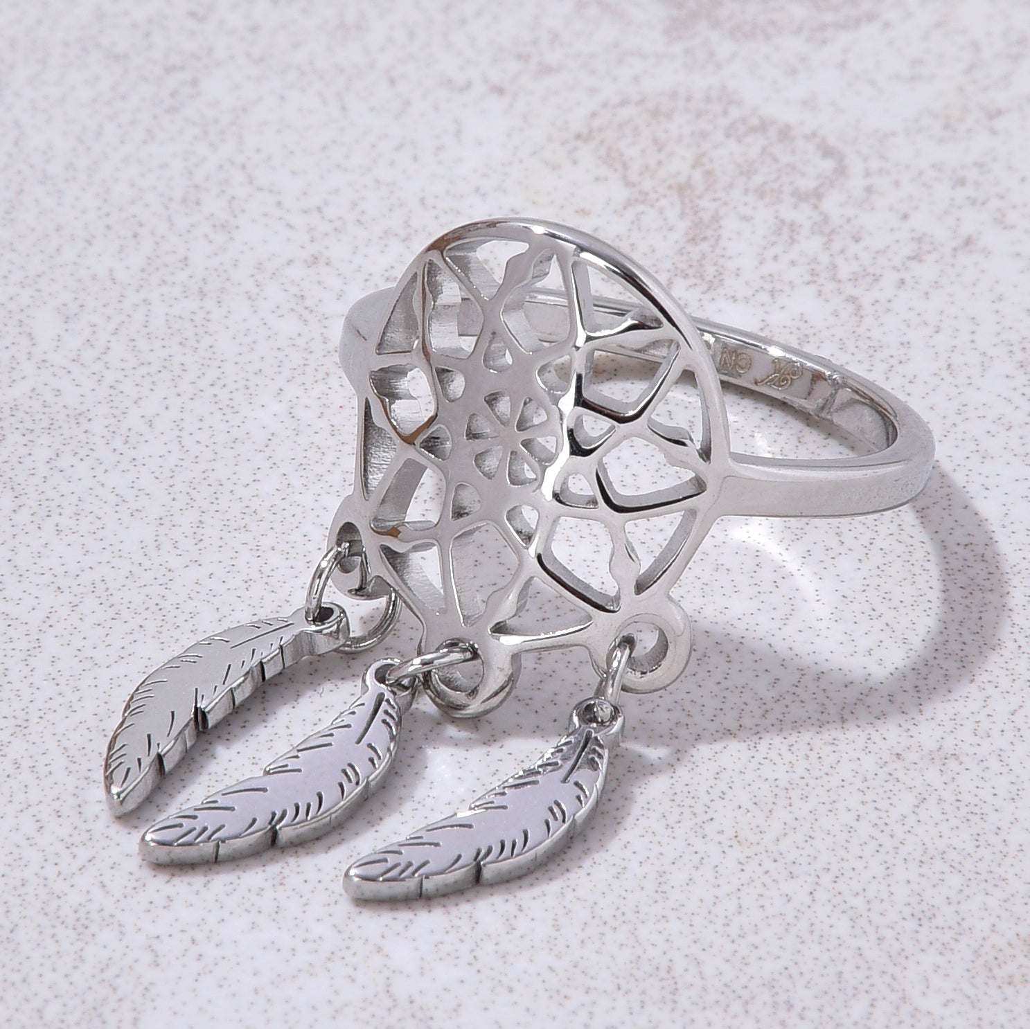 Silver Dreamcatcher Steel Hearts Ring