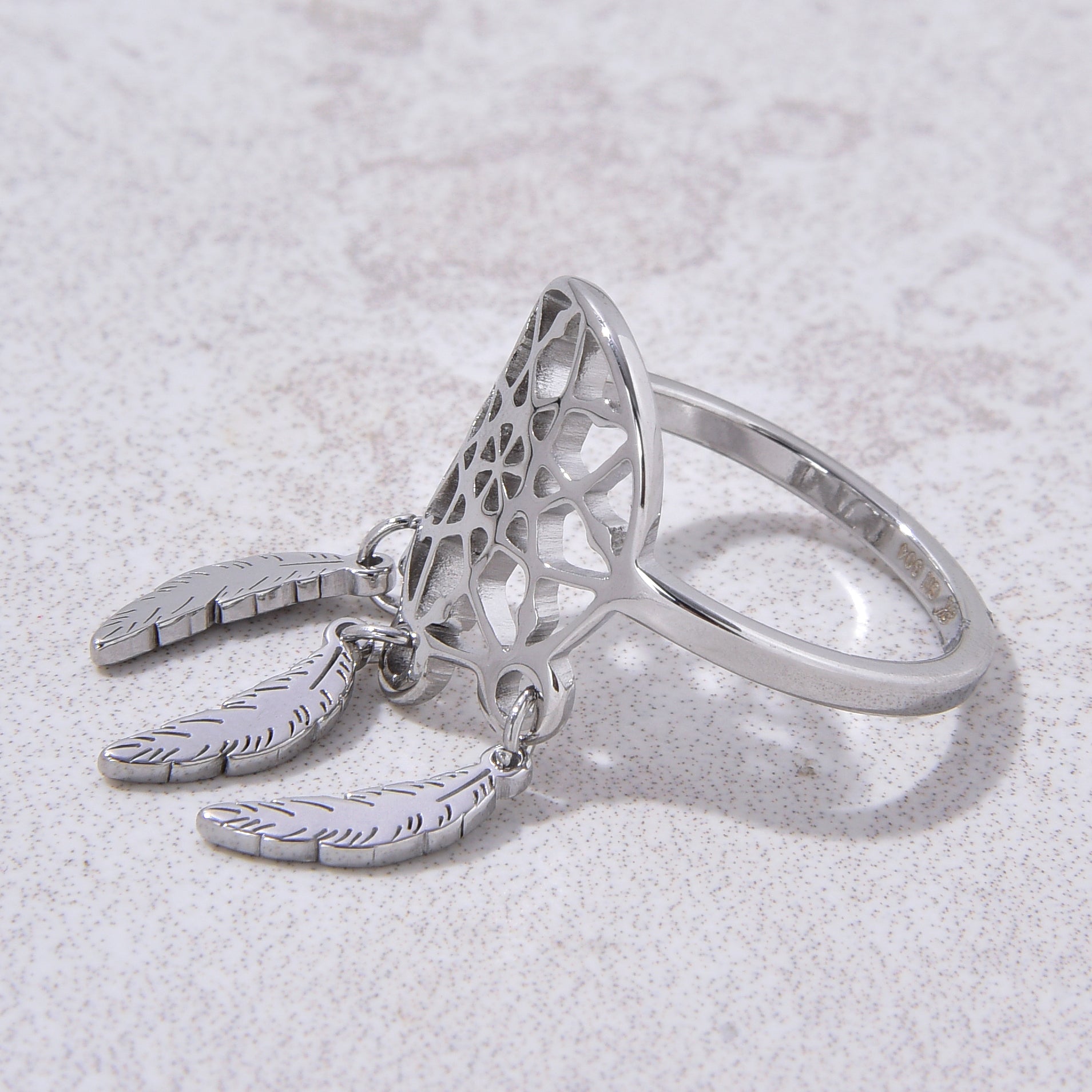 Silver Dreamcatcher Steel Hearts Ring