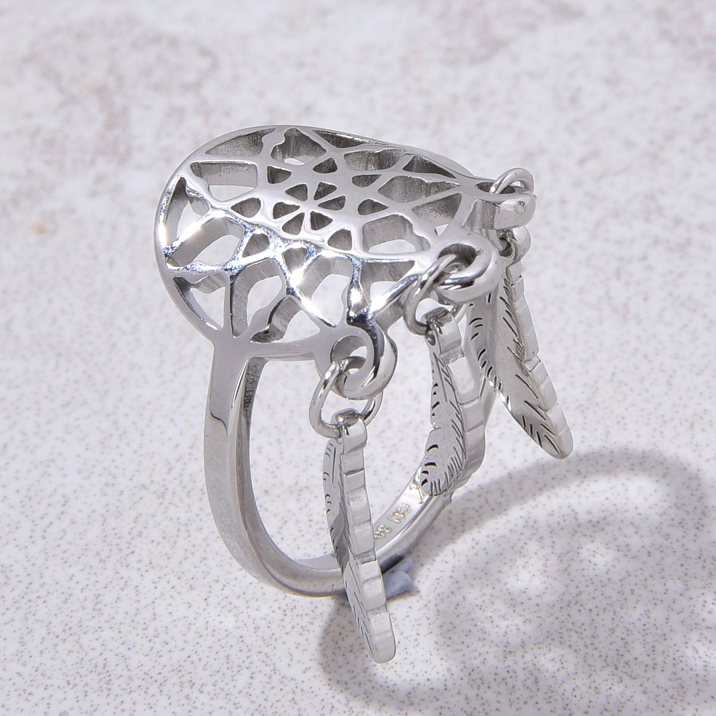 Silver Dreamcatcher Steel Hearts Ring