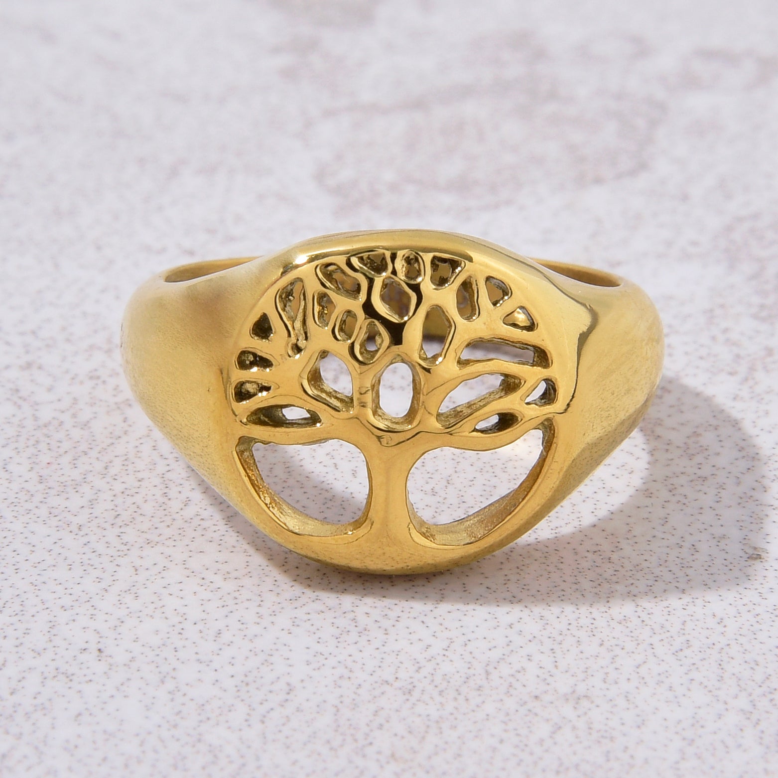 Gold Tree of Life Steel Hearts Ring