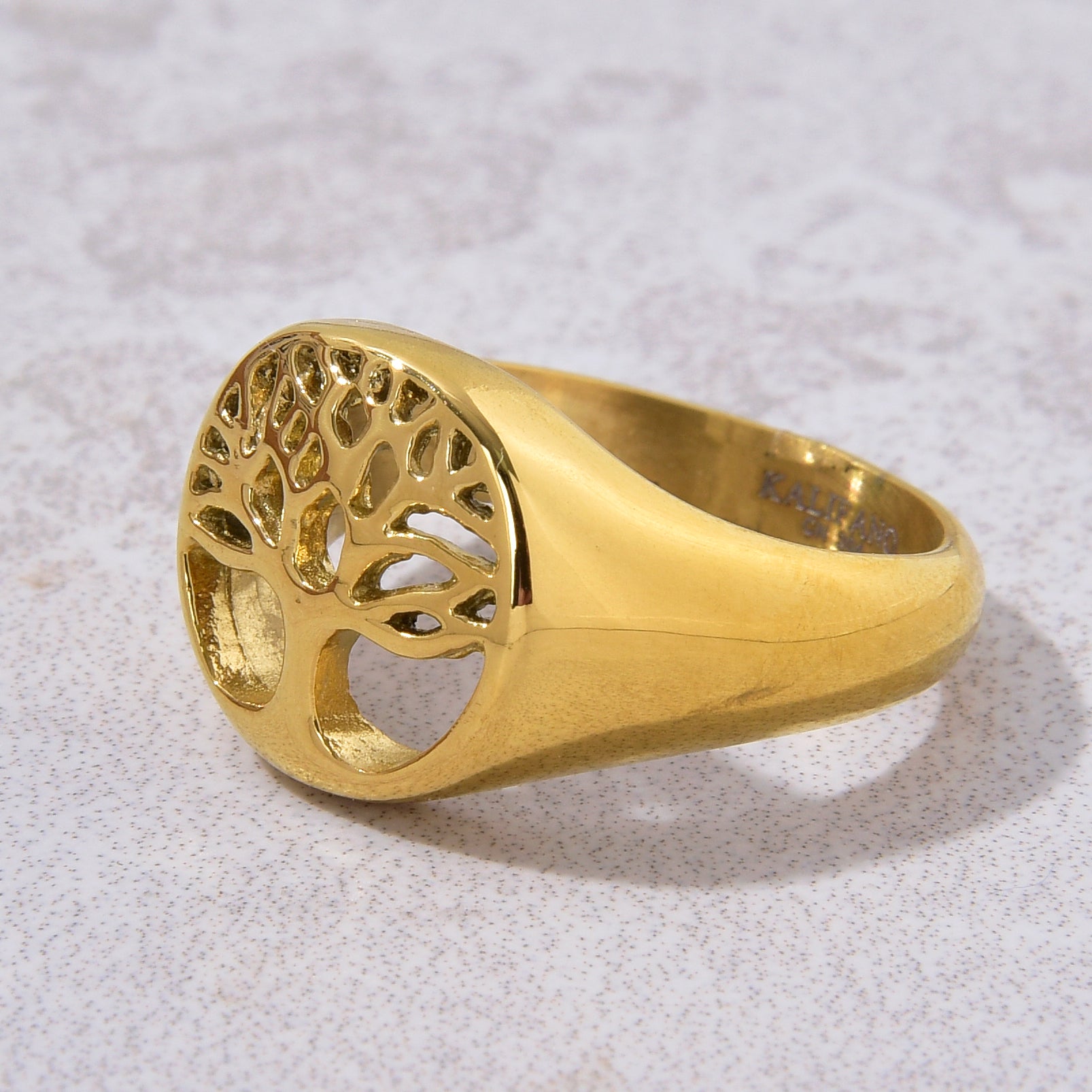 Gold Tree of Life Steel Hearts Ring