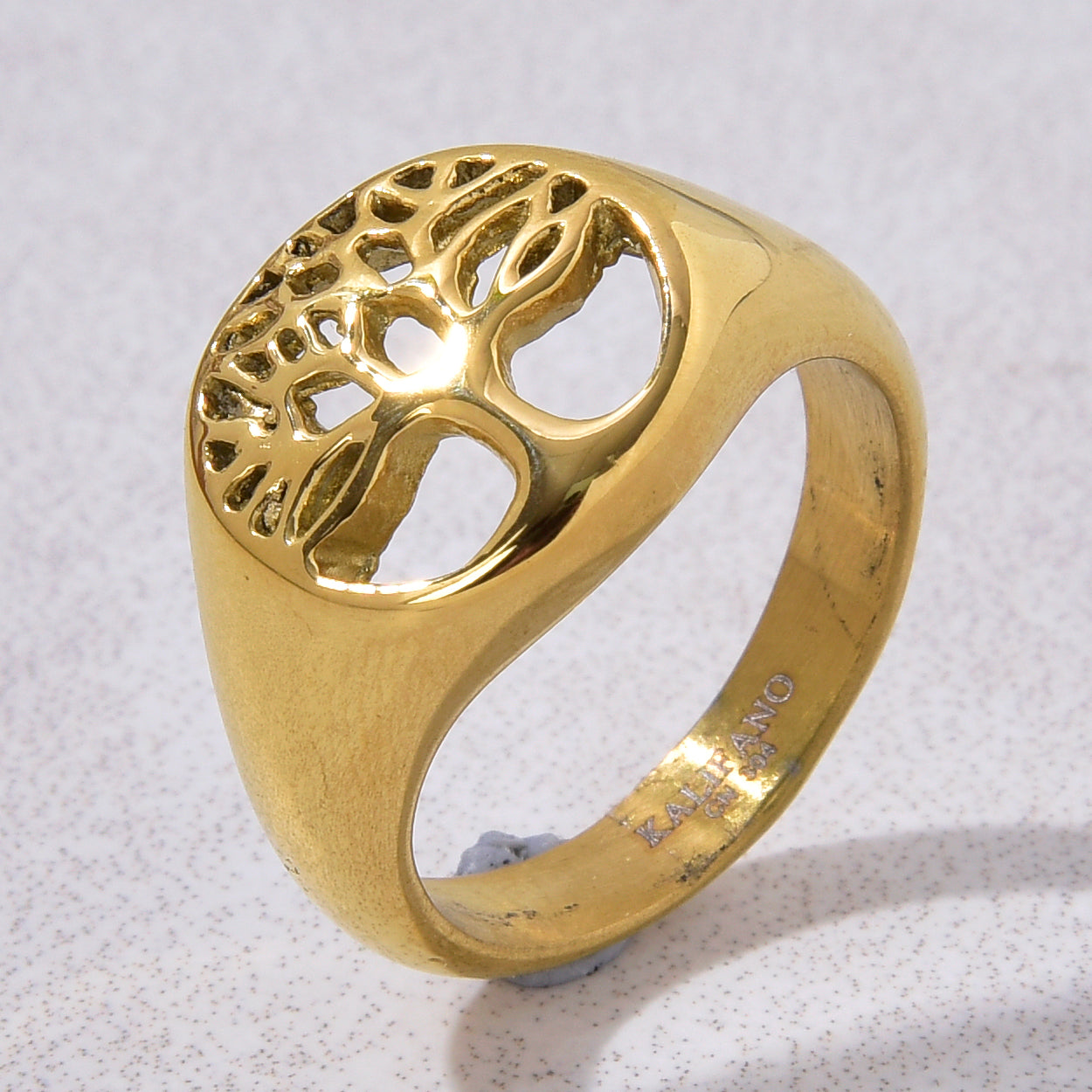 Gold Tree of Life Steel Hearts Ring