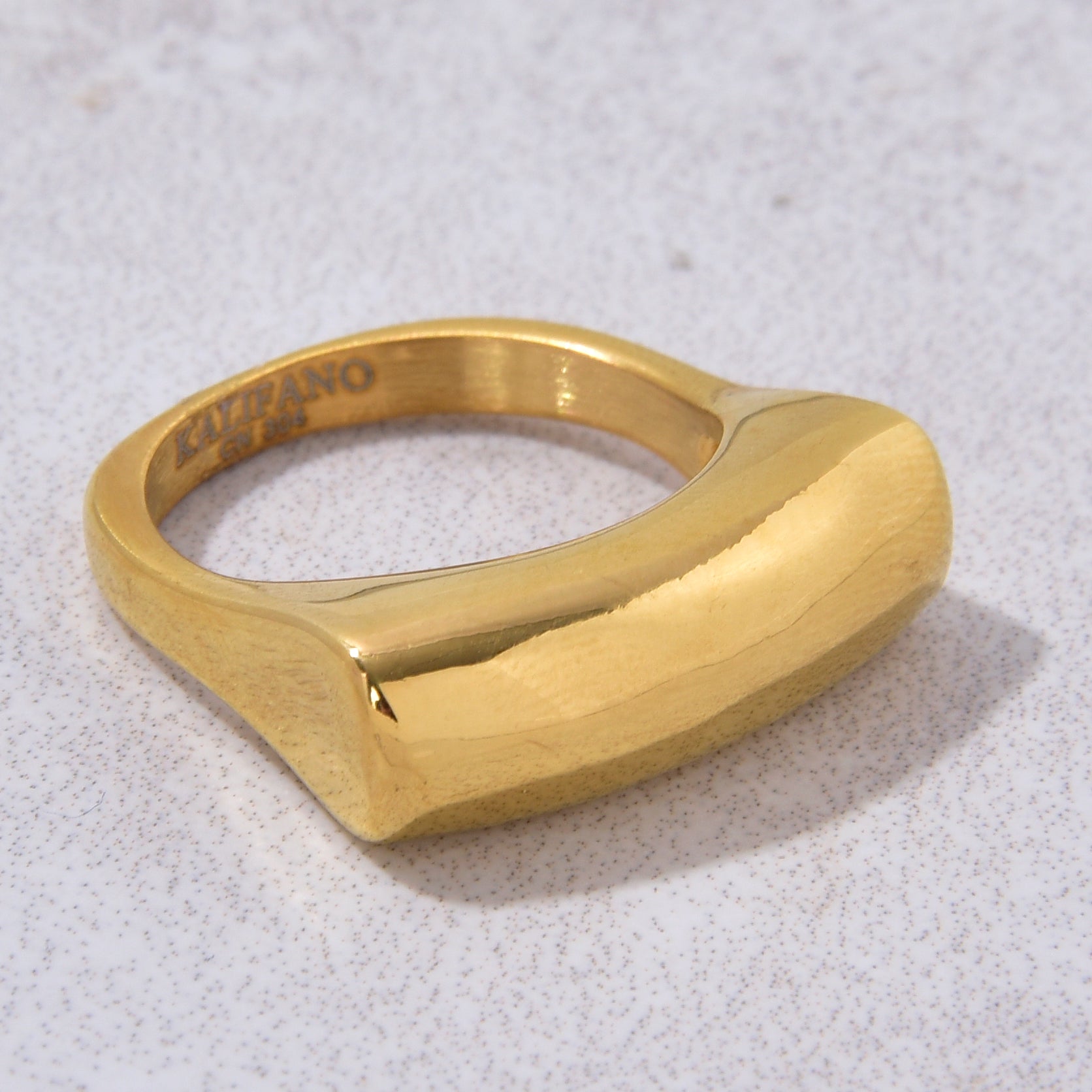 Gold Signet Steel Hearts Ring