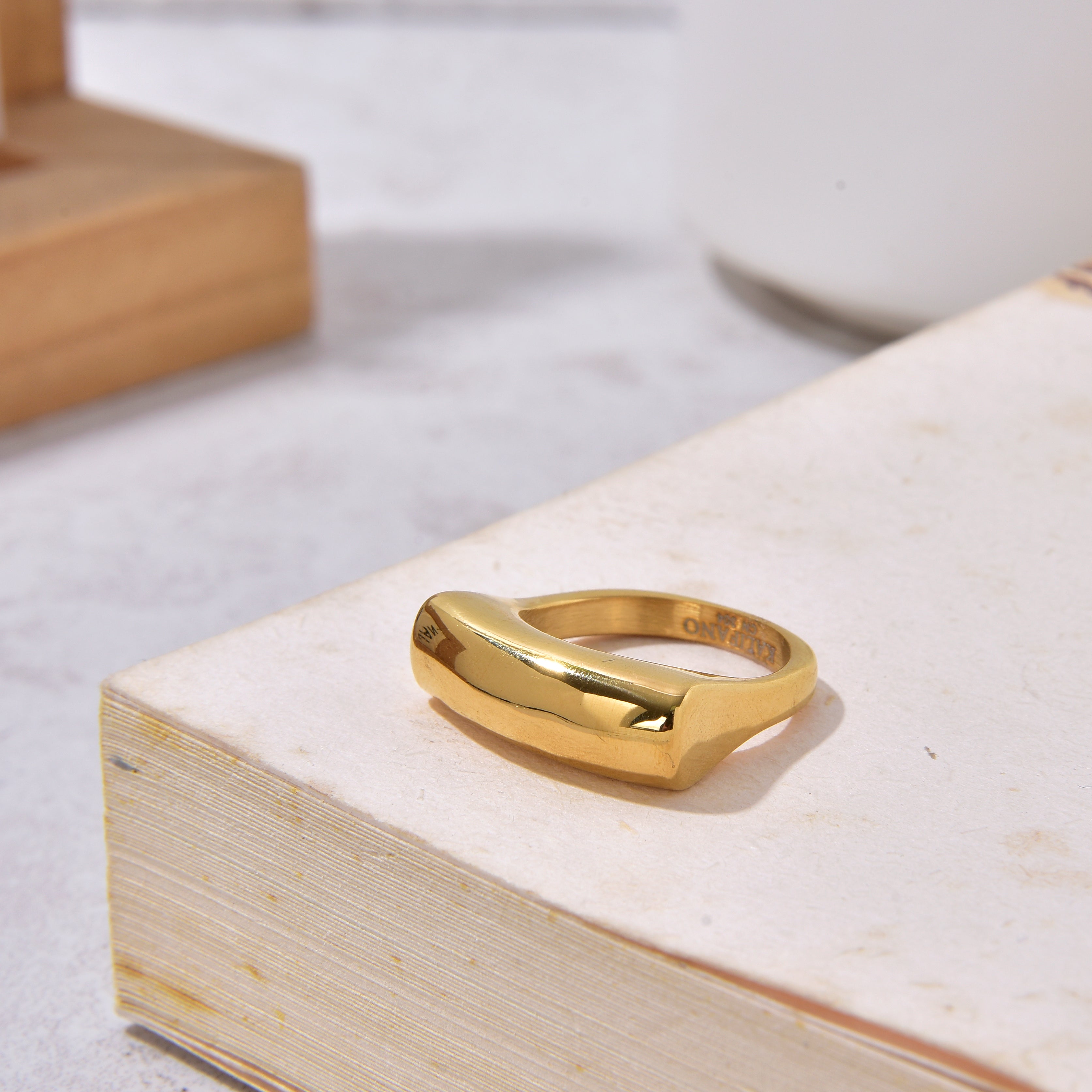 Gold Signet Steel Hearts Ring