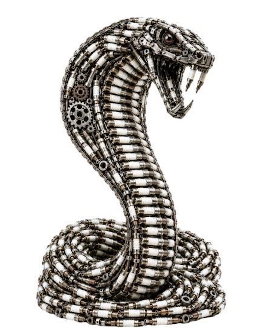 Spark Plug Cobra Recycled Metal Sculpture - 5 ft