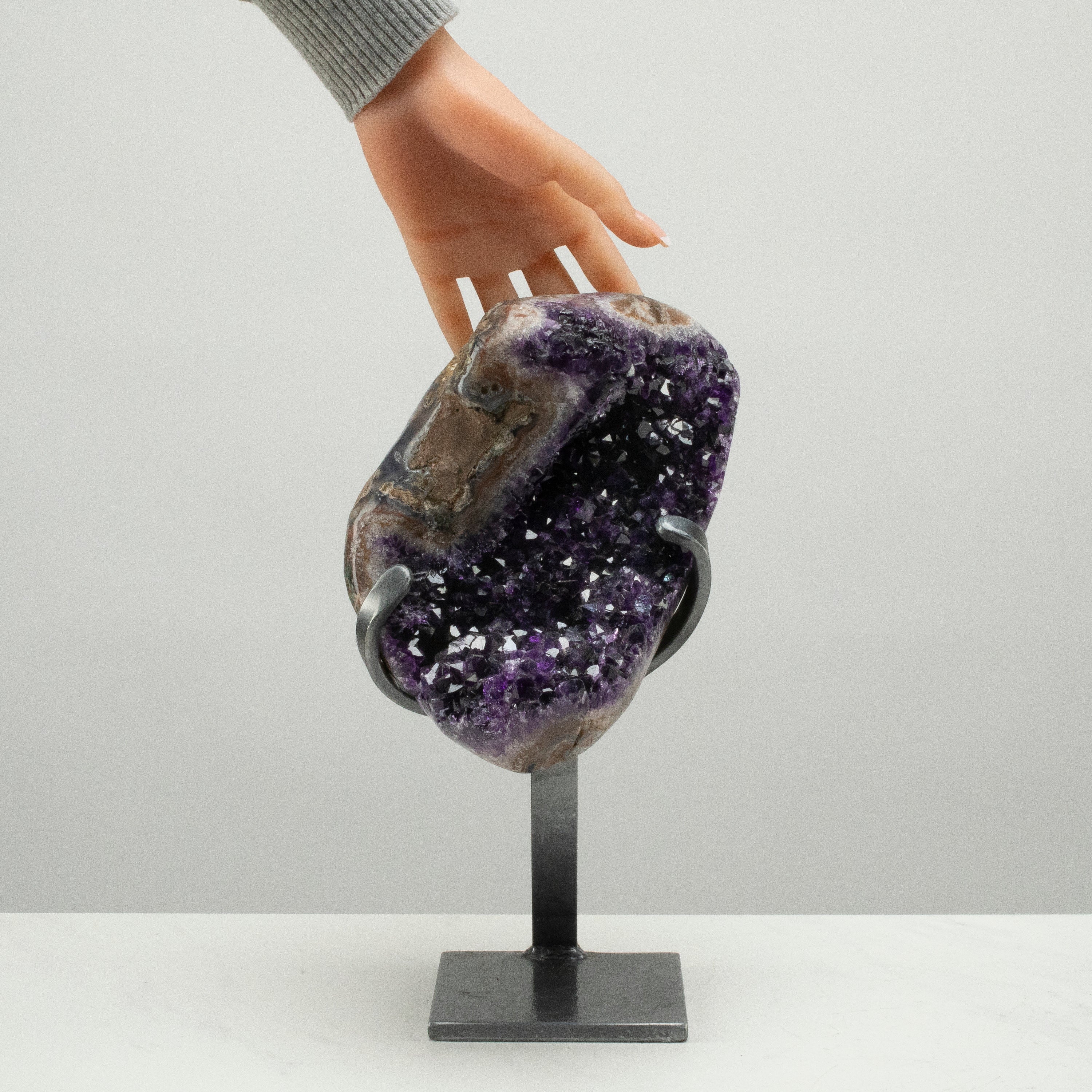 Uruguayan Amethyst Geode on Custom Stand - 12" / 8 lbs - (Best Quality)