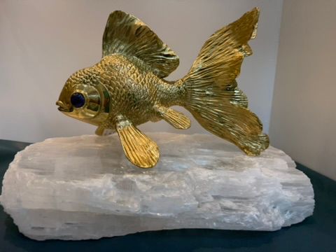 Brass Gold Fish on Selenite