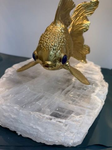 Brass Gold Fish on Selenite