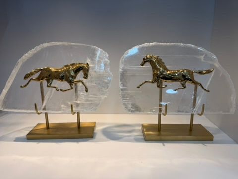 Horse on Selenite and Brass Base