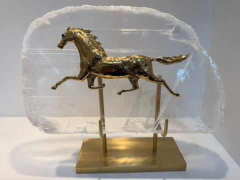 Horse on Selenite and Brass Base