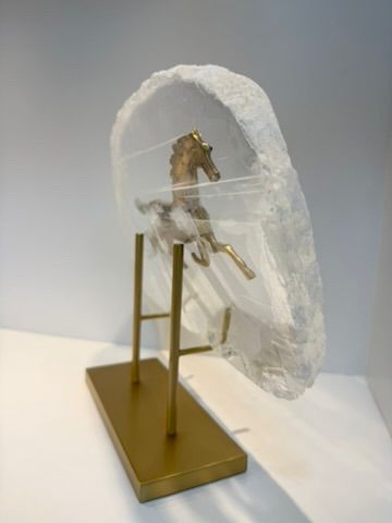Horse on Selenite and Brass Base