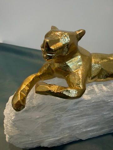 Laying Brass Jaguar on Selenite Base