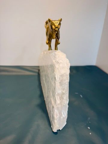 Jumping Brass Jaguar on Selenite Base