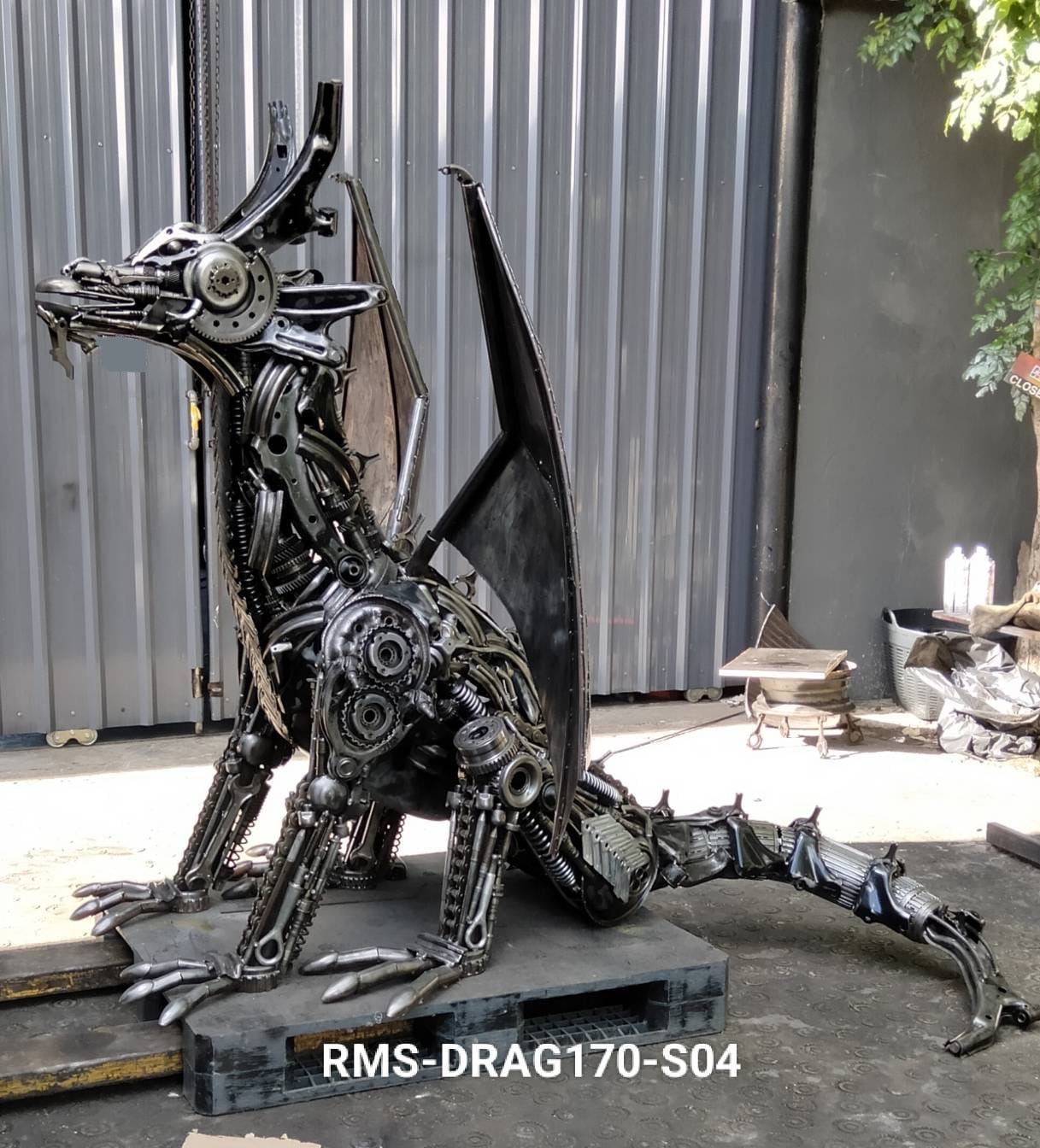 67” Dragon Inspired Recycled Metal Art Sculpture