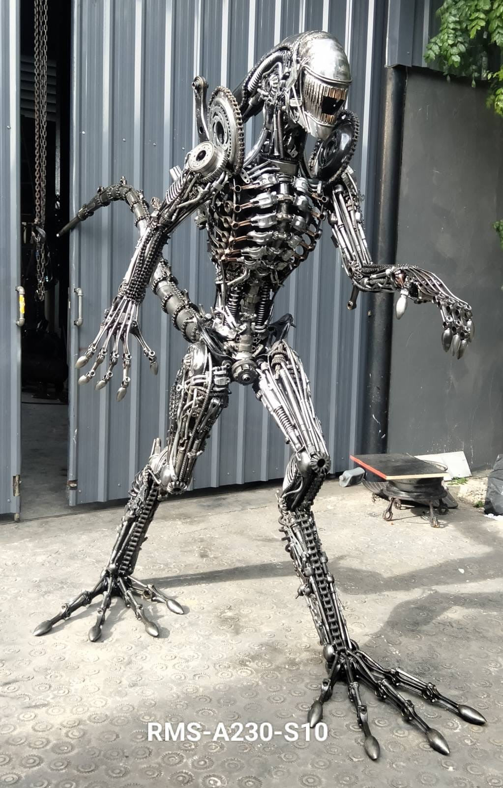 91" Alien Inspired Recycled Metal Art Sculpture