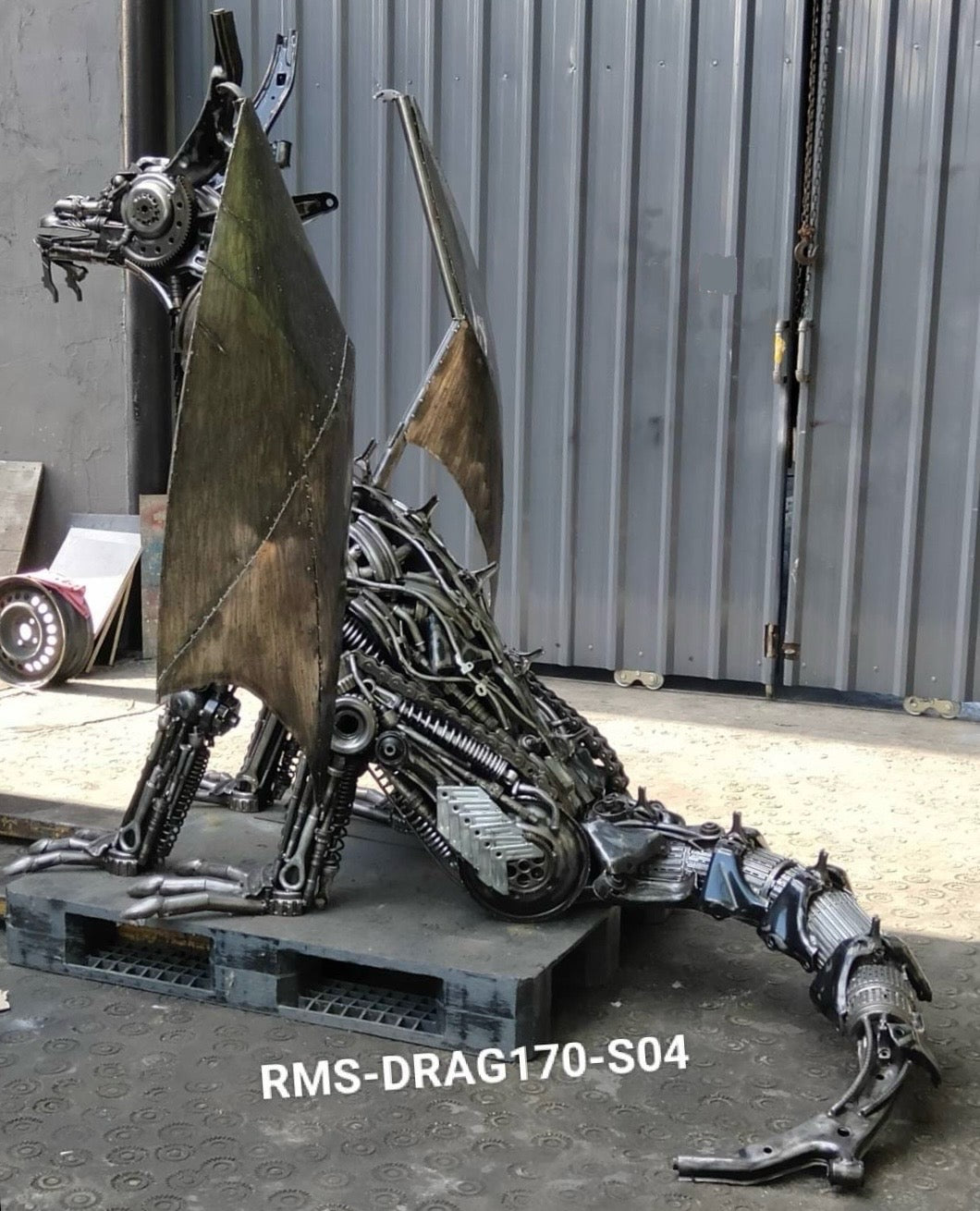 67” Dragon Inspired Recycled Metal Art Sculpture