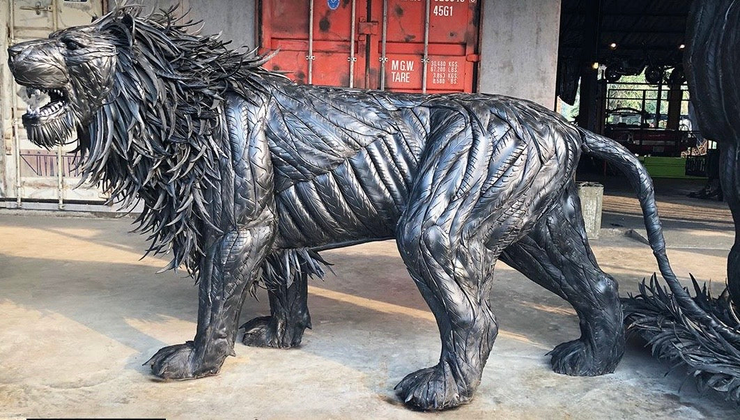 Roaring Lion Recycled Tire Sculpture