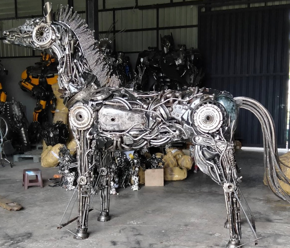 130" Large Horse Recycled Metal Sculpture